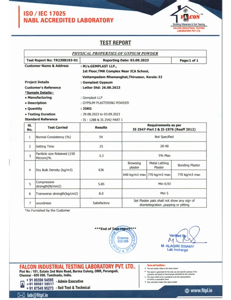 Nabl lab test report gemplast