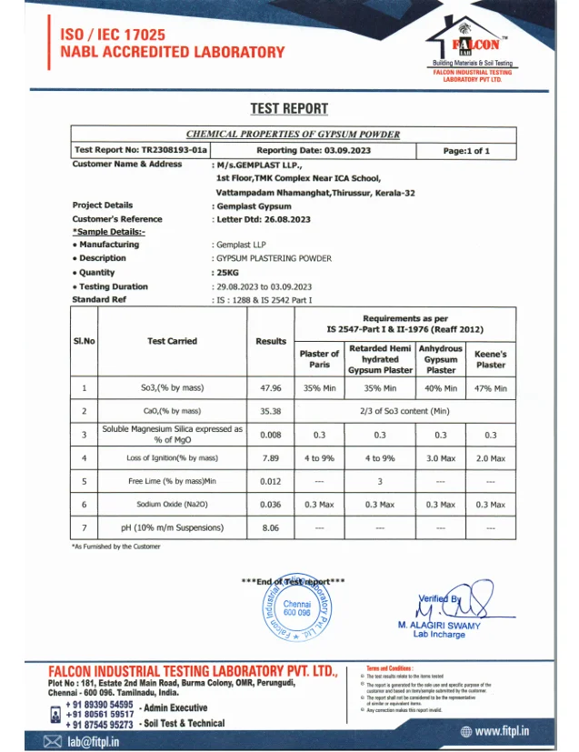 Nabl lab test report gemplast